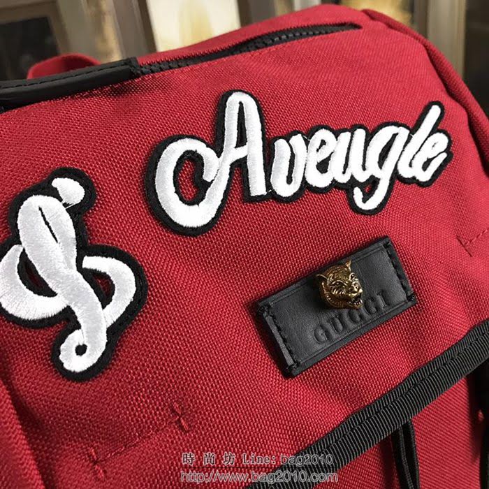GUCCI 古馳男包 新款 429037 Techpack 刺繡裝飾 古馳雙肩背包 紅色